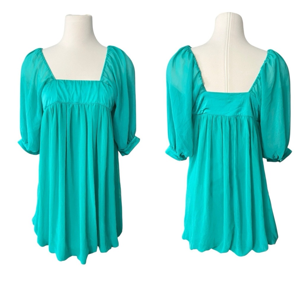 Forever 21 Y2K Retro Chiffon Green Babydoll Mini Dress Small Party Coquette Flaw